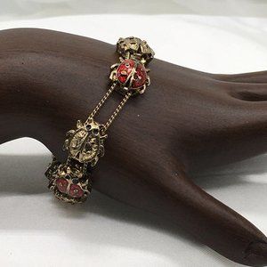 Unsigned Ladybug Slide Charm Bracelet Gold Toned